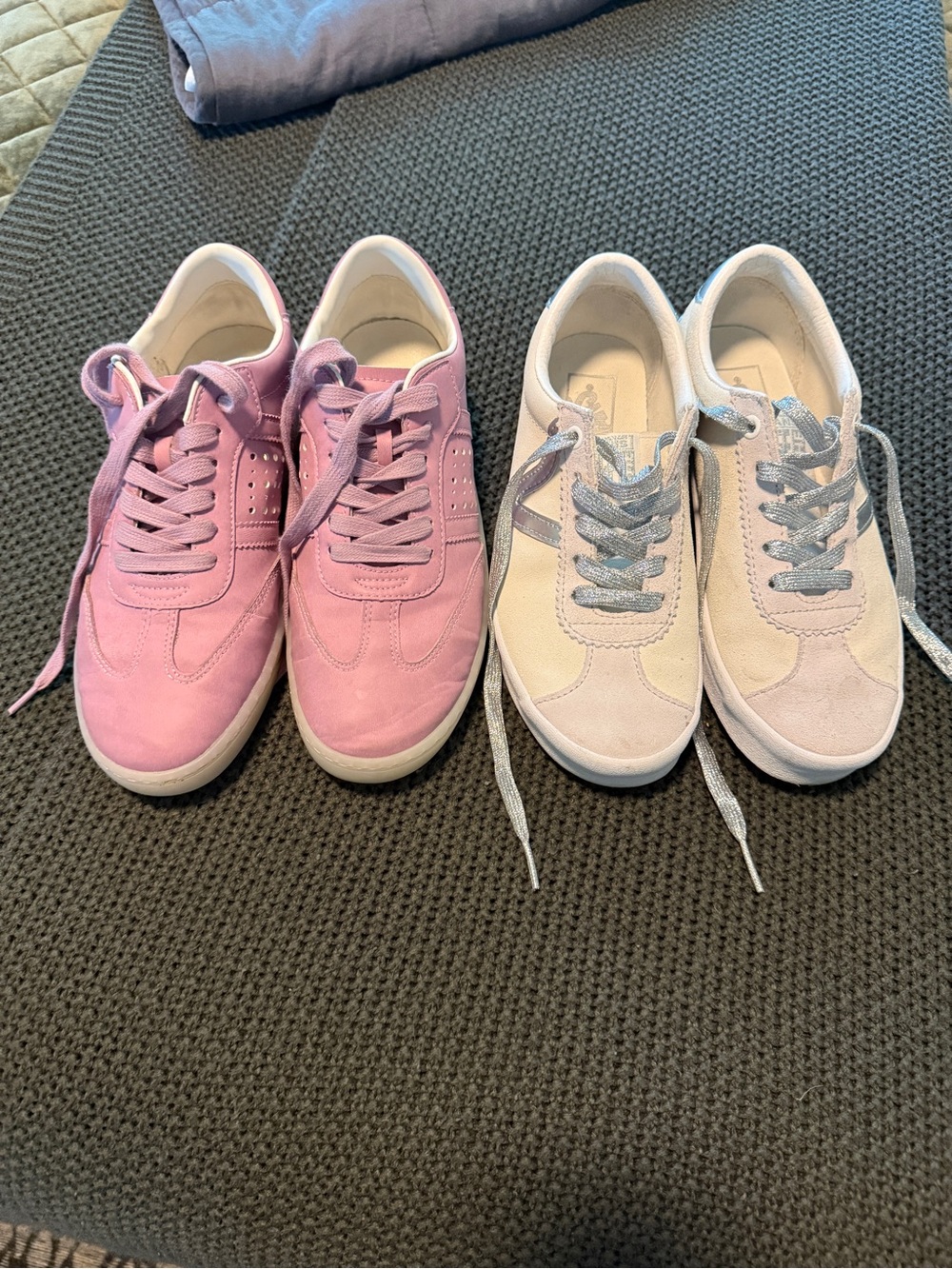 Two Pairs Casual Suede Sneakers -Pink & Light Gray pink J slides white Are Vans